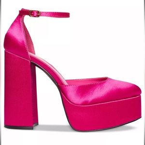 Bright pink platform pump heels